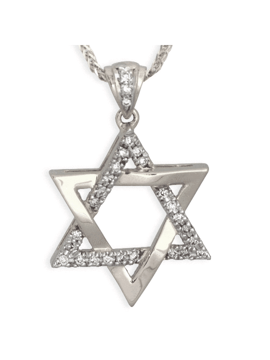 תליון מגן דוד מיוחד מזהב לבן עם דים , מתנות ט"ו באב , א